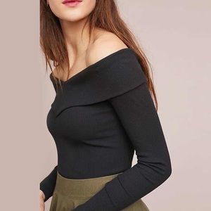 Anthropologie Lucy off shoulder black knit top